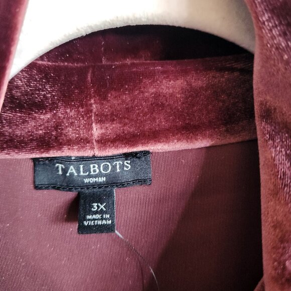 Talbots Shirt Women's 3X Red Burgundy Wine Velvet Mock Neck NEW Top Blouse - Picture 4 of 10